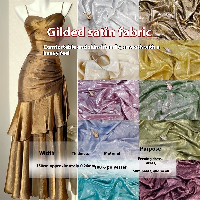 150 * 50CM Mạ vàng lụa vải satin nàng tiên cá công chúa lụa satin mạ vàng vải Hanfu