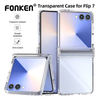 Ốp lưng PC cứng trong suốt Fonken gấp chống trầy xước cho Samsung Galaxy Z Flip7 Vỏ chống sốc trong suốt