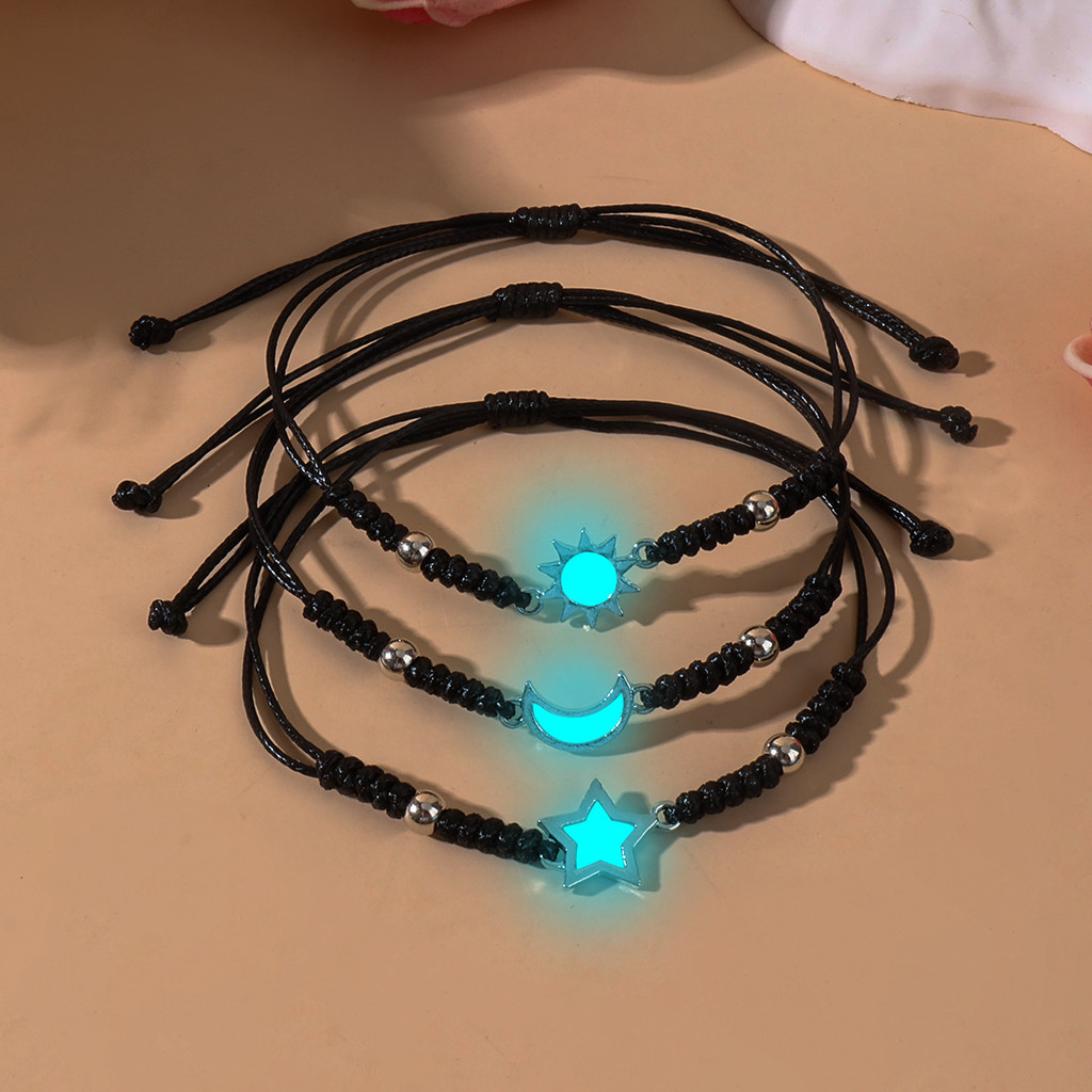 3 Dạ Quang Cặp Đôi Vòng Tay Mặt Trời Trăng Ngôi Sao Thời Trang Handmade Có Thể Điều Chỉnh Người Bạn 
