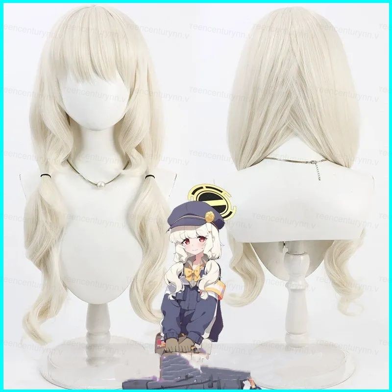 Tóc giả cosplay GN Blue Archive Utsumi Aoba màu vàng nhạt xoăn, da đầu nhân tạo