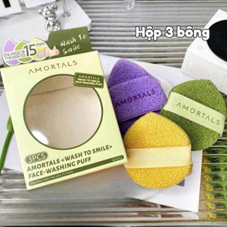  Bộ 3 Miếng Bọt Biển Rửa Mặt Amortals Wash To Smile - Tẩy Tế Bào Chết Tạo Bọt Thu Nhỏ Lỗ Chân Lông 
