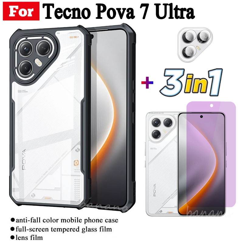 Ốp điện thoại chống sốc Tecno Pova 7 cho Tecno Pova 7 4G Pova 7 5G Kính cường lực và ống kính chống 