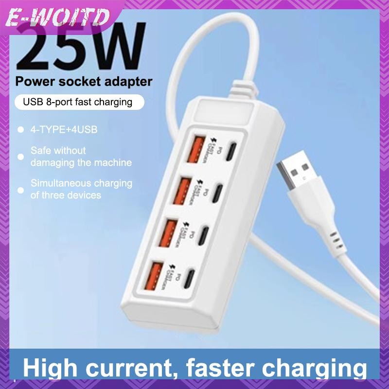 Bộ sạc mở rộng USB E-WOITD 8in1 4Type-C + 4USB HUD PD Bộ chuyển đổi nguồn sạc nhanh cho máy tính bản