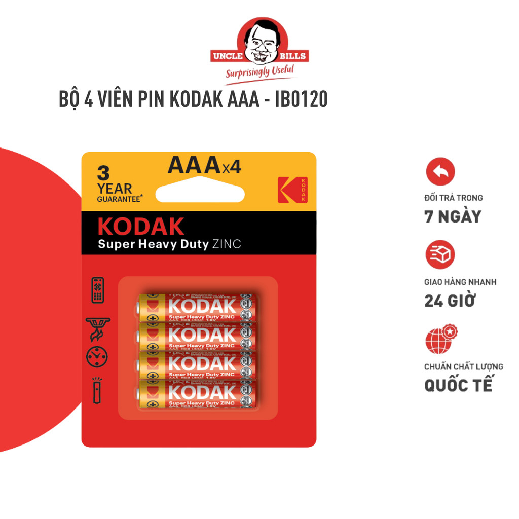 Bộ 4 Pin Tiểu Kodak AAA UNCLE BILLS Bền Bỉ Sử Dụng Cho Nhiều Thiết Bị Điện Thế 1.5V - IB0120
