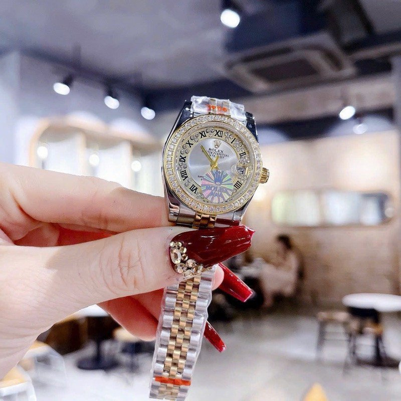 Đồng Hồ Nữ Rolexx Mặt Tròn Đồng Hồ Đeo Tay Dây Thép Đúc Đặc Sang Trọng, BH 6 Tháng, Hương shop A66