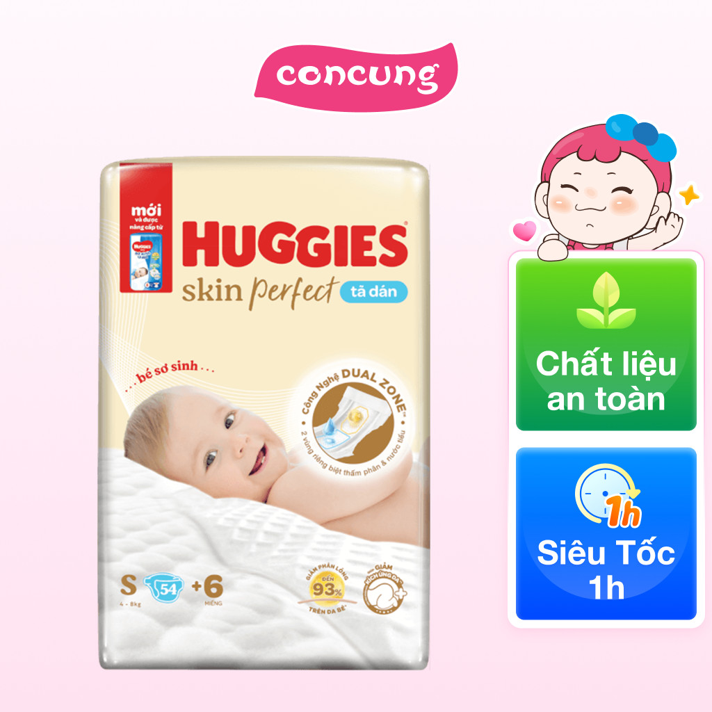 Tã dán sơ sinh Huggies Skin Perfect (S, 4-8kg, 54 miếng) - concung