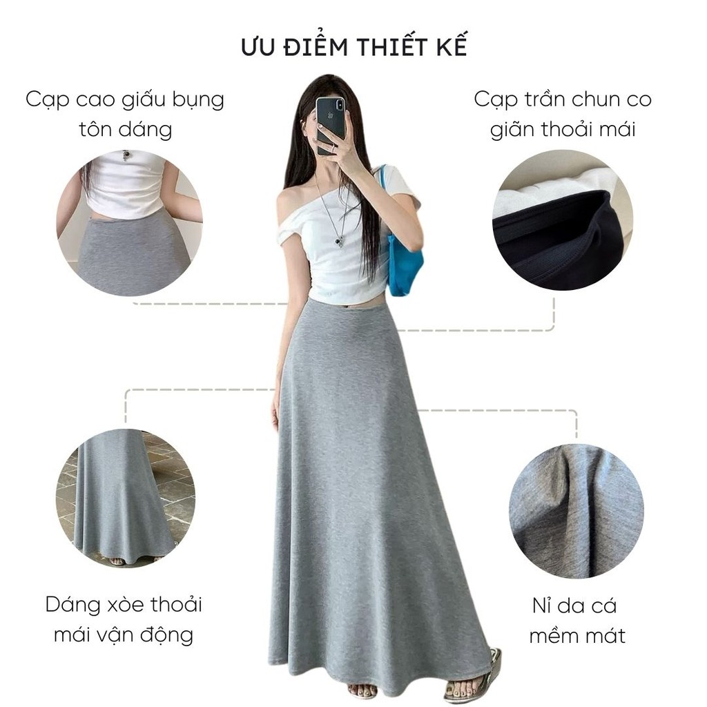 Chân váy dài dáng suông chữ A Mely Fashion Nỉ da cá mềm mịn cạp chun co giãn phong cách hàn quốc dễ mặc dễ phối đồ CV124 | BigBuy360 - bigbuy360.vn