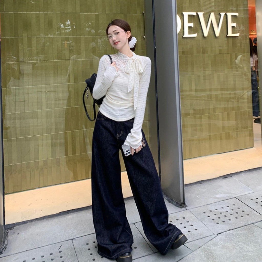 Meet-Adm Áo Thun Dài Tay Thắt Nơ Trắng Áo Crop Top Thời Trang Mùa Thu Mới | BigBuy360 - bigbuy360.vn