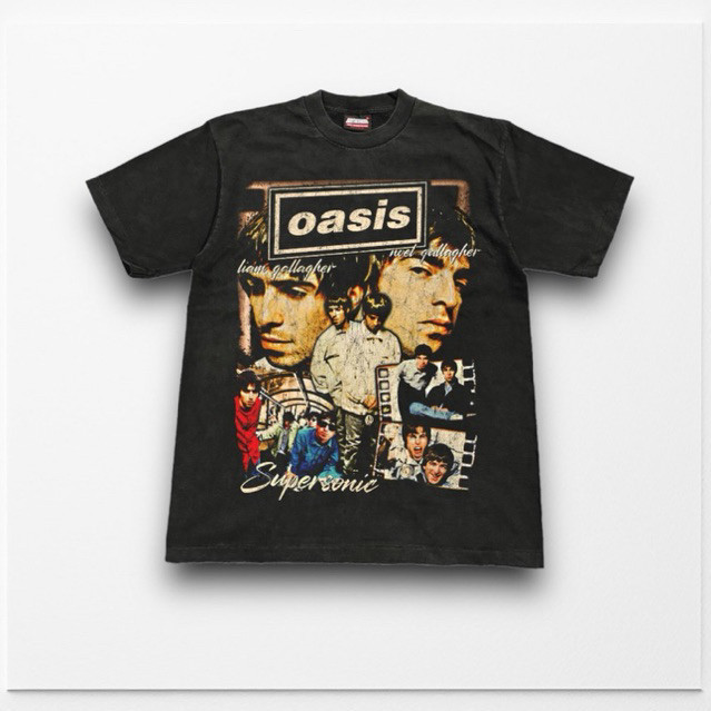 Oasis (Oasis Band) Áo thun cổ điển chủ đề, Áo thun ngắn tay cổ tròn, Vải lụa băng, Điều hướng thoải 