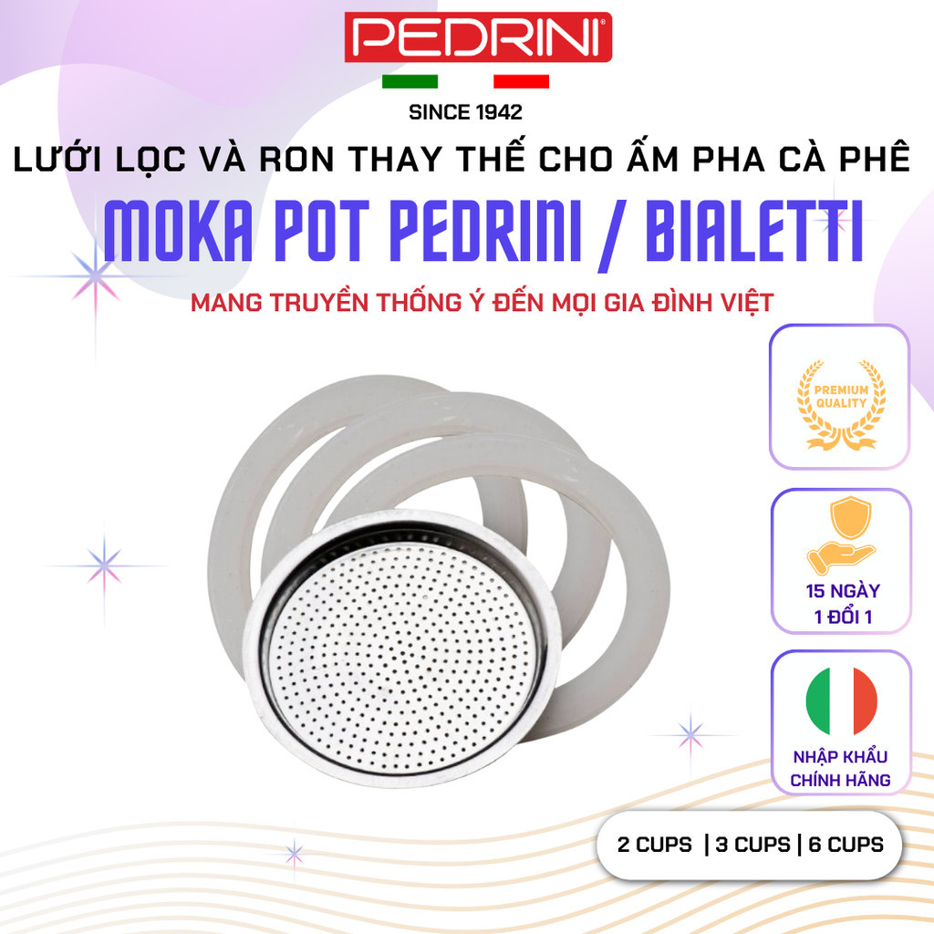 Lưới Lọc và Ron Thay Thế Cho Ấm Pha Cà Phê Pedrini và Bialetti Nhập Khẩu Ý Chính Hãng - Loại 2 Cups,