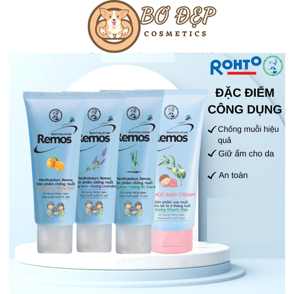 Kem Chống Muỗi Remos Rohto 70g (Sả Chanh, Oải Hương, Cam, Khuynh Diệp Cho Bé)