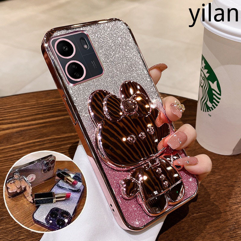 Ốp Điện Thoại Redmi 13C Poco C65 Redmi 12C 12 10C 10A 9C Ốp lưng Giá Đỡ Gương Bột Lấp Lánh Thời Trang Mạ Điện Silicon Mềm Vỏ Điện Thoại Thỏ Dễ Thương Chống Rơi