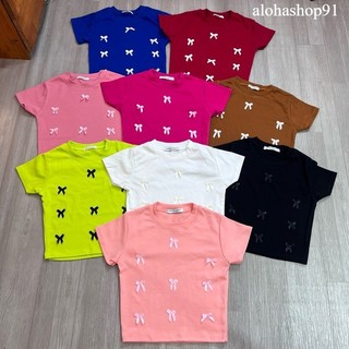 Áo thun croptop tay ngắn bozip đính nhiều nơ lên áo uk kèm hình thật sàn về đủ màu capnhatxuhuong