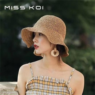 Misskoi [Hàng có sẵn] Mũ rơm vành nhỏ Mũ mùa hè cho nữ Mũ nơ đơn giản Mũ chậu Mũ xô mua sắm Du lịch Móc che nắng Mũ che nắng