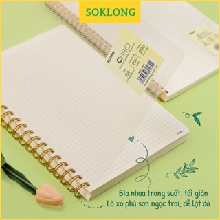 Vở Klong lò xo kép Caro nét đứt/ kẻ ngang 120-200 trang bìa nhựa trong suốt tùy chọn, tập sổ Dash Caro