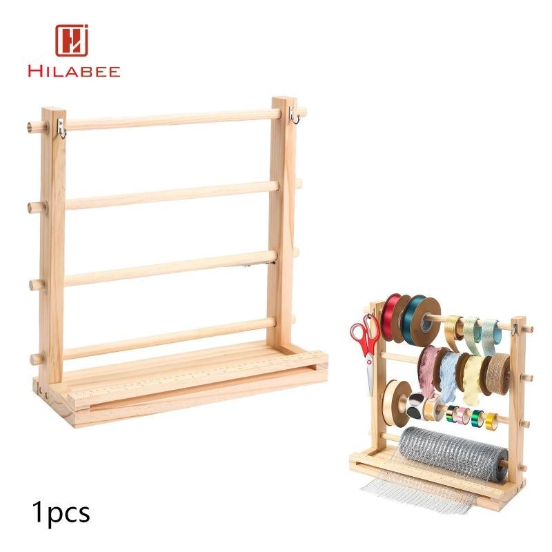 Ruy Băng Gỗ Tổ Chức Ruy Băng Giá Đỡ Nhẹ Thiết Thực Kệ 4 Lớp Thủ Công Ruy Băng Sắp Xếp Lưu Trữ Cho Ng