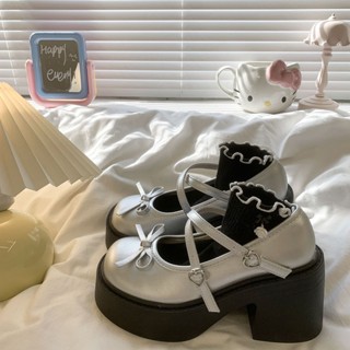 Mary Jane Giày Đơn Nơ Dày Cao Gót Giày Da Nhỏ Nữ Sinh Viên Nhật Bản jk Nâng Cao Pháp Phù Hợp Với Giày Nữ