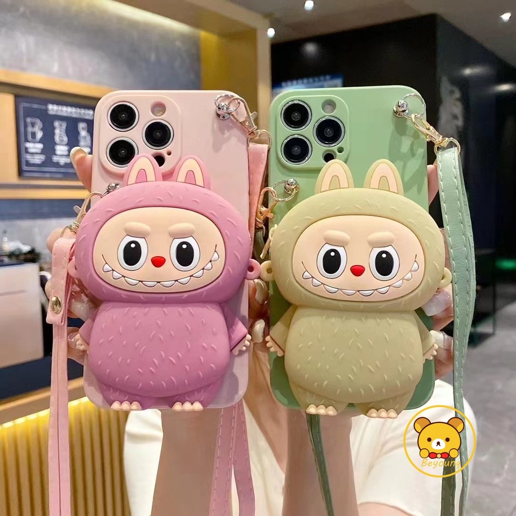 Phim Hoạt Hình Dễ Thương Labubupu Ví Đựng Tiền Xu Ốp Lưng Điện Thoại iPhone 16 15 Pro Max 14 Plus 13 12 Mini 11 Pro Max X XR XS Max 8 7 6 6s Plus SE2 SE3 Vỏ Mềm Có Dây Đeo Ngang