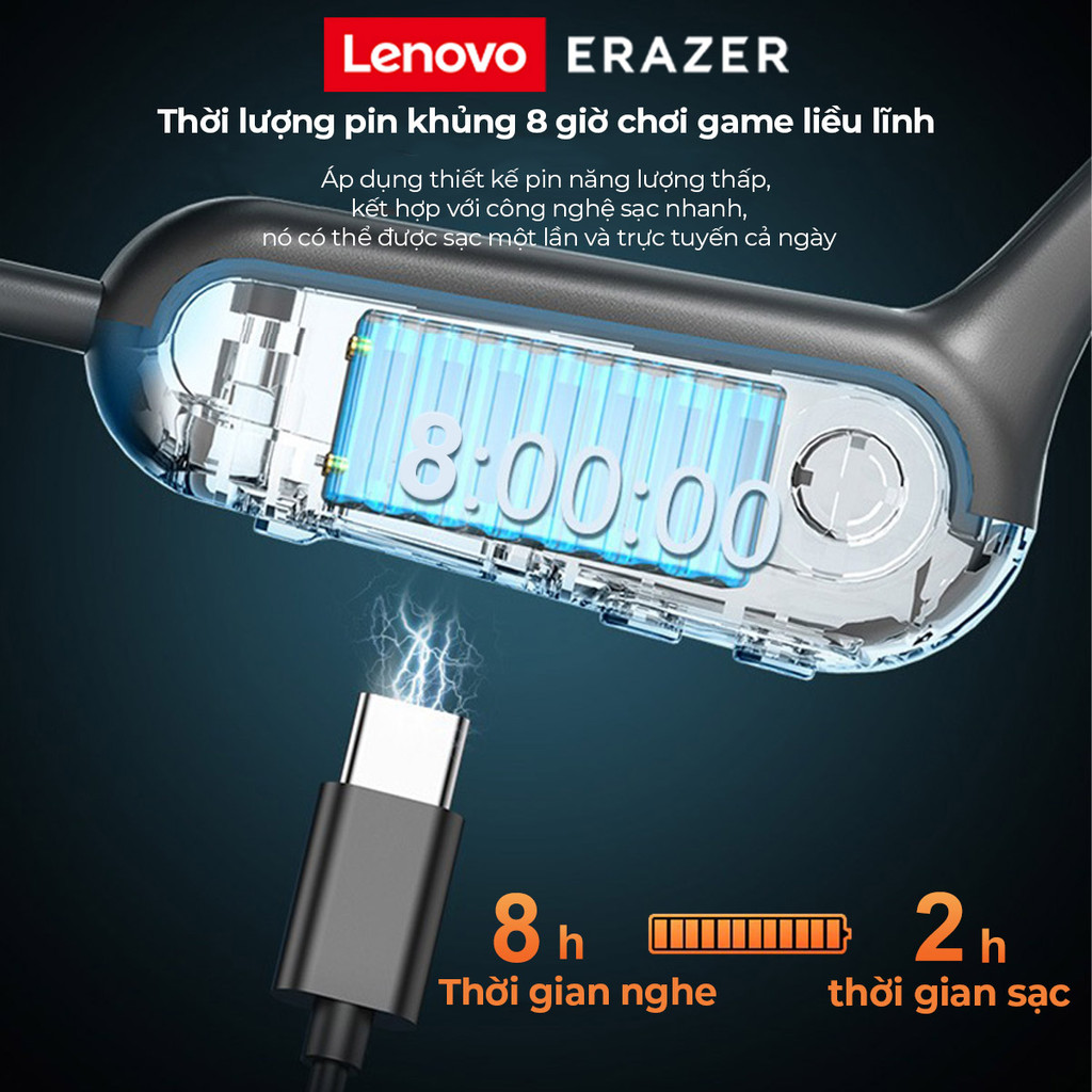 Lenovo ERAZER XF22 Tai nghe không dây Dẫn truyền xương Bluetooth 5.4 Tai nghe thể thao Điều khiển bằng cảm ứng Tai nghe âm thanh nổi HIFI Tai nghe chống nước | BigBuy360 - bigbuy360.vn