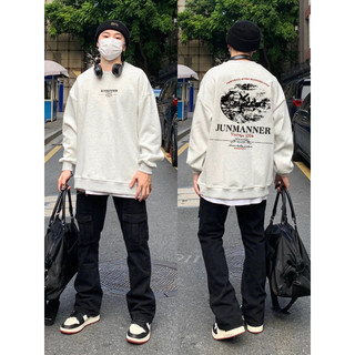 PEAR DODO Trang phục nam với áo hoodie cổ tròn in họa tiết lưng thời trang Mỹ dành cho nam thoải mái giản dị