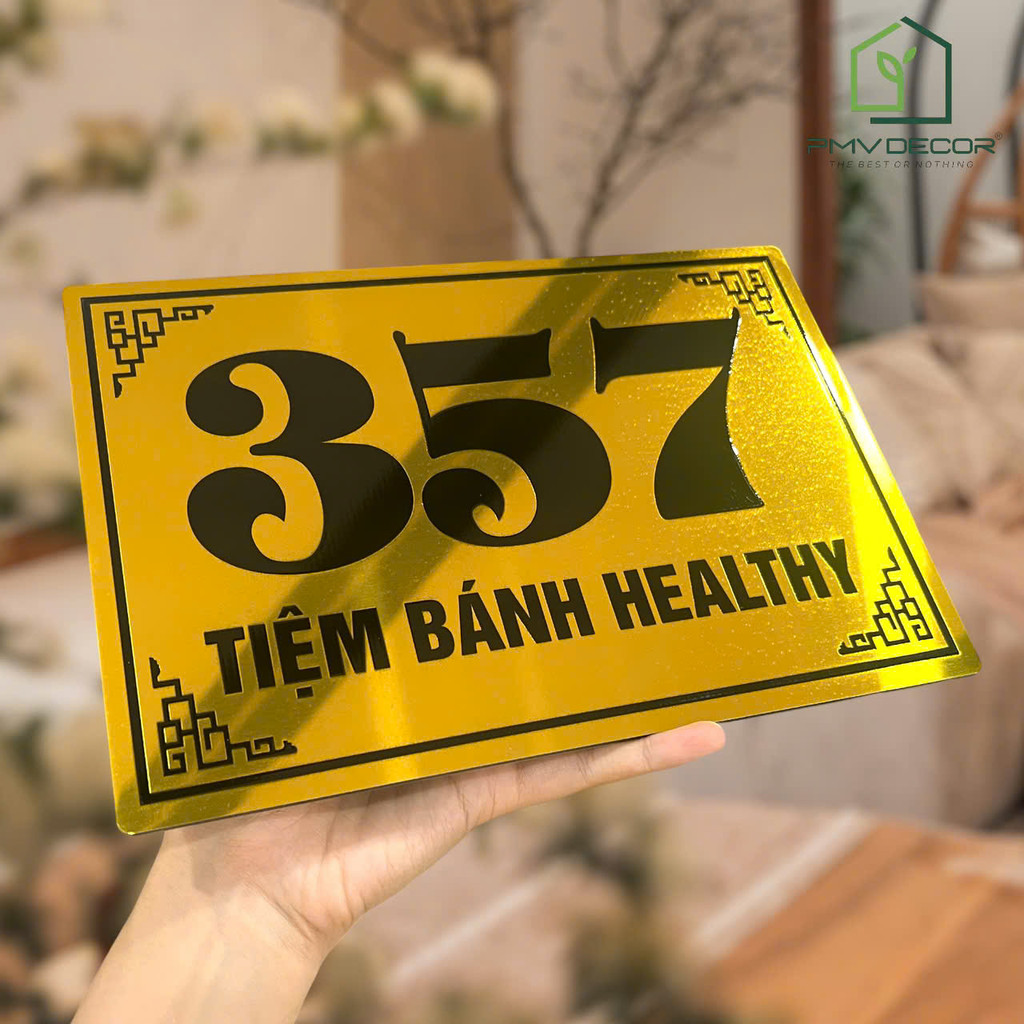 BIỂN SỐ NHÀ DECOR. Mẫu chất liệu Alu Vàng Gương, Nội dung in UV. Rẻ Bền Đẹp - BSN-PMV389.2