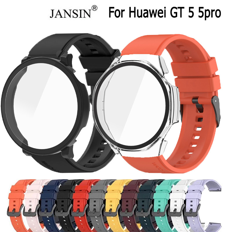 Jansin Dây đeo đồng hồ  bằng silicon thay thế cho Huawei watch GT 5 5pro 46mm Smart Band+PC case