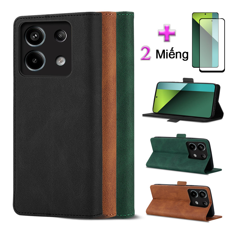 Bao Da 2 Trong 1 Dành Cho Điện Thoại Di Động Redmi Note 13 Pro 5G Bao Da Đơn Giản Có Màng Bảo Vệ Bằng Gốm