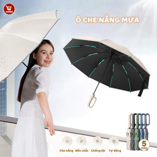 Ô gấp tự động 60 xương chống mưa và chống nắng với ô cầm tay hai chiều cỡ lớn,có tay cầm dạng vòng, viền vải phản quang