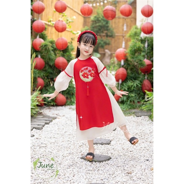 Áo dài đỏ J8336 (không kèm cài) - ZUN Kids
