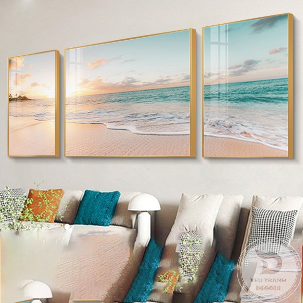 HD10 Bộ 3 Bức Tranh Treo Tường Phong Cảnh Núi Rừng Biển Treo Phòng Khách/ Khách Sạn Phong Thủy Tranh Sơn Thủy Decor