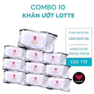  🧻 Combo 10 Gói Khăn Ướt Lotte Choice L 120 Tờ  Dày Dặn An Toàn Cho Trẻ Nhỏ 