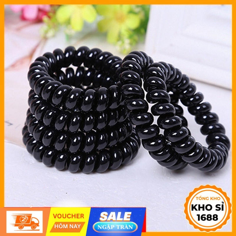 [COMBO 5 chiếc] Dây buộc tóc lò xo màu đen, dây cột tóc đen trơn lò xo xoắn, chun buộc tóc, phụ kiện