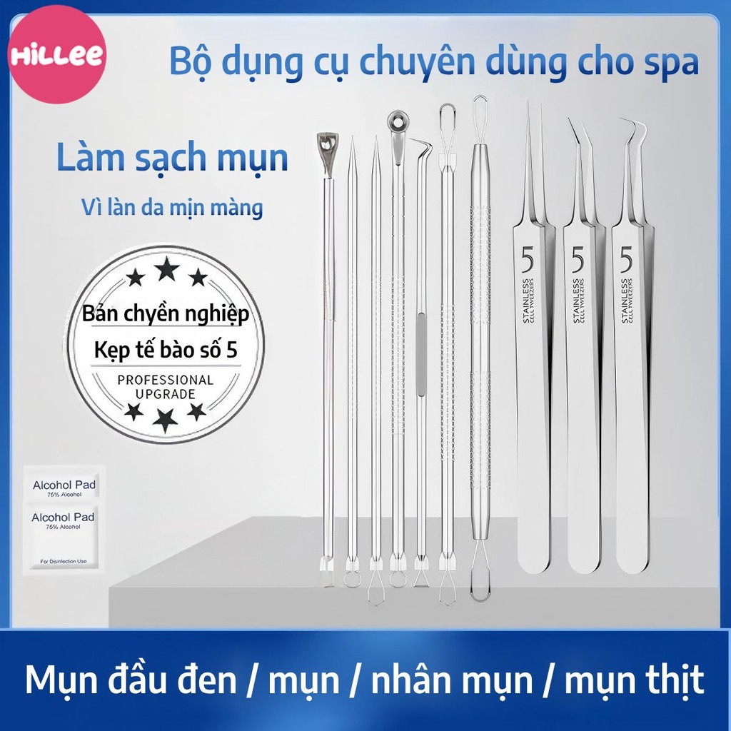 Bộ 3/5/8 Món Nặn Mụn Nhíp Gắp Mụn Đa Năng, Dụng Cụ Lấy Mụn Inox Cao Cấp, Loại Bỏ Mụn Đầu Đen & Mụn Viêm, Có Hộp Tiện Lợi