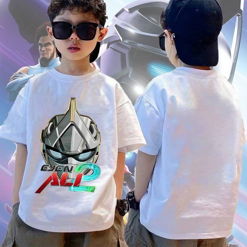 2025 Ejen Ali 2 Áo thun trẻ em Hoạt hình cổ tròn in họa tiết mùa hè Unisex Tee