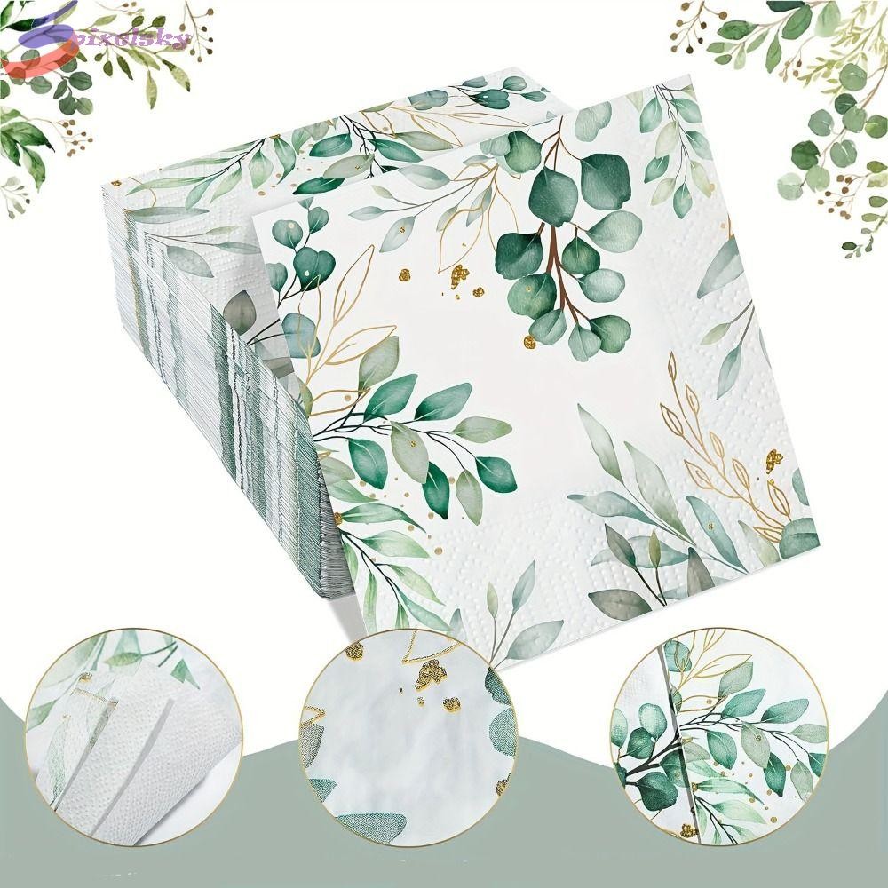 PIXELSKY 40 Khăn Giấy Bạch Đàn, Khăn Giấy Đảng In Cây Xanh Dùng Một Lần, Trang Trí Bàn 33 * 33cm Bắc