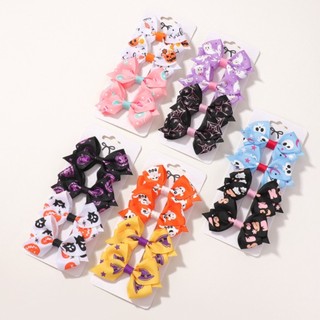 4 Cái / bộ Halloween Ngộ nghĩnh Nơ Tóc Đầu Lâu Bí Ngô In Ruy Băng Dễ Thương Nổ Tóc Trẻ Em Ngày Lễ Đảng Kẹp Tóc