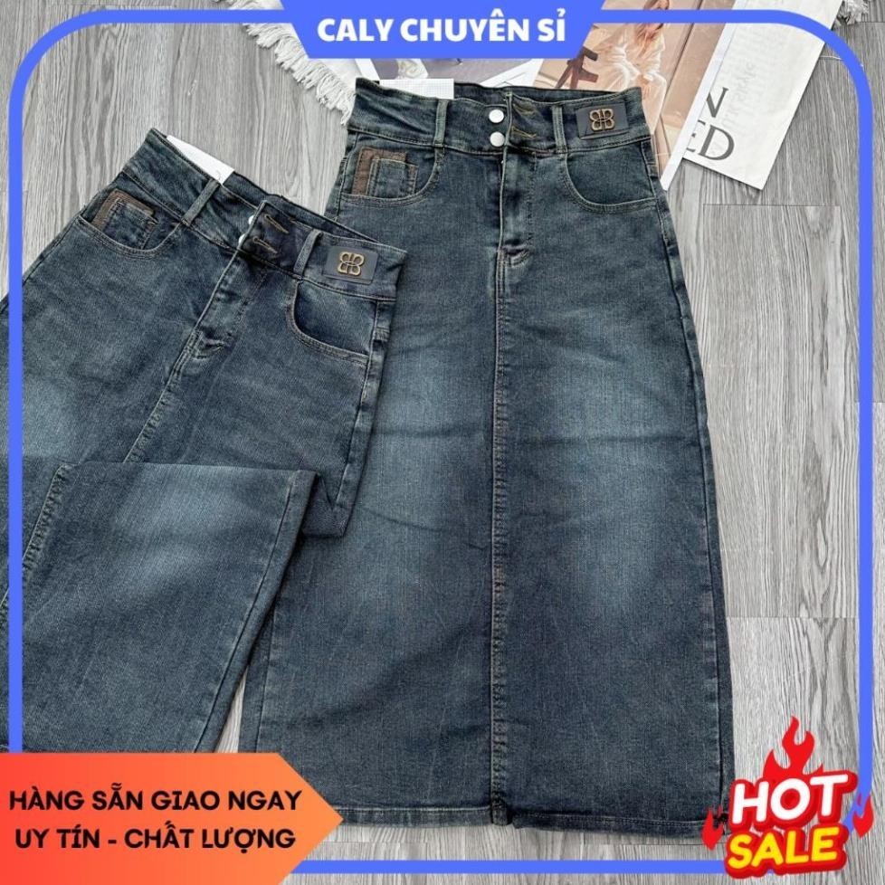 [BIGSIZE 75KG] 703 Chân Váy Jean Nữ 93CALY Dài Qua Gối Lưng Cao Cạp 2 Cúc Xẻ Sau, CV bò dài lửng đẹp