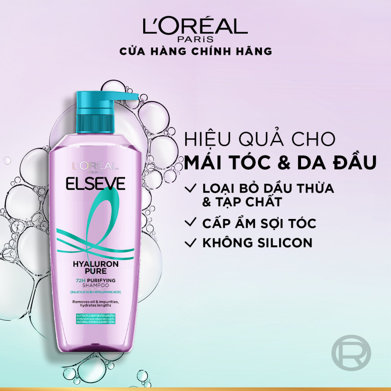 Dầu gội nhẹ bồng mái tóc 72H Elseve HA Pure cho da đầu dầu hoặc Moist cho da đầu khô 620ML | BigBuy360 - bigbuy360.vn