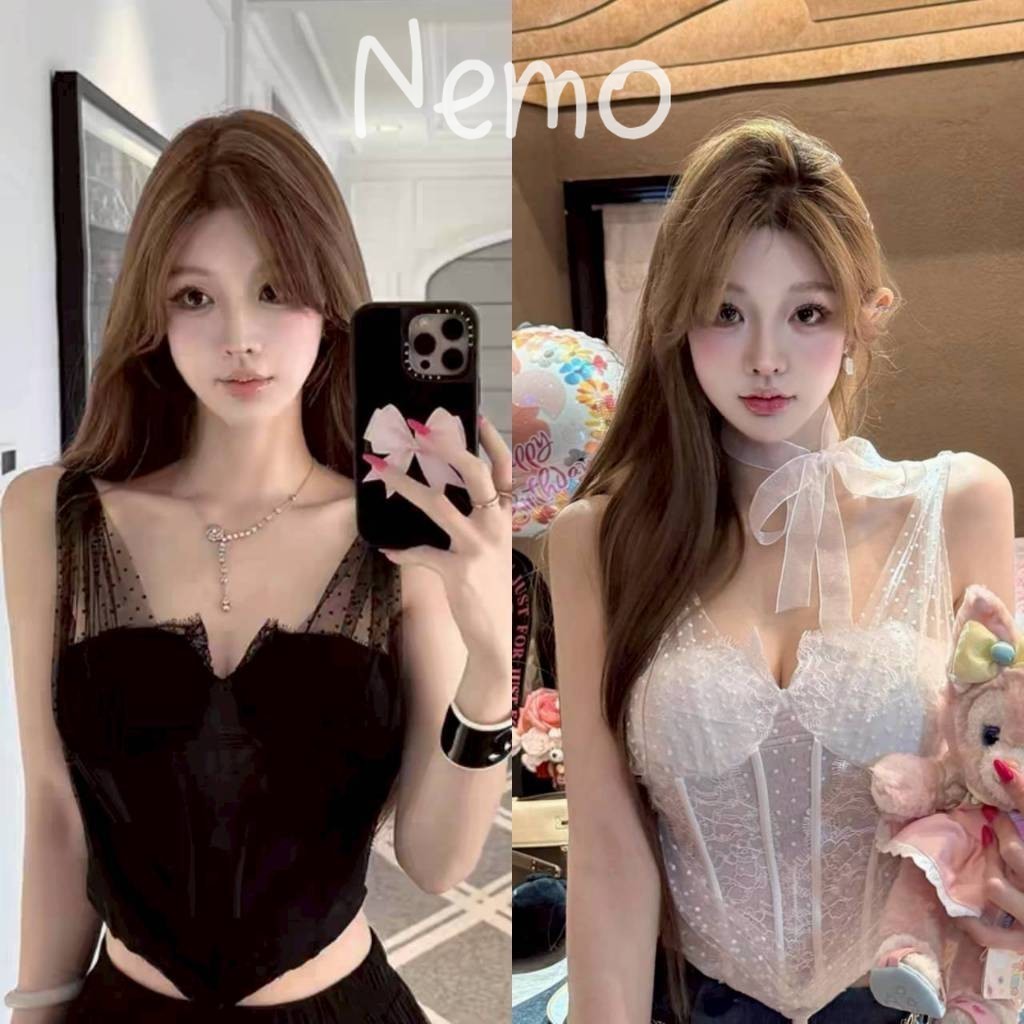 Nemo store FY3011 Spaghetti Dây Đeo Top Với Kem Đệm Bọt Đen Trắng Màu Trơn Phong Cách Tối Giản Đơn G