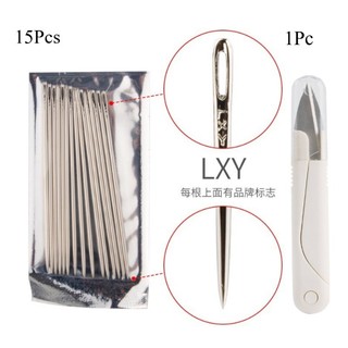 16 Cái / bộ Kim Thép Mắt Lớn Kim Thêu Tay Và Kéo Bao Trắng