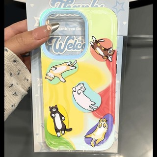 Ốp lưng iPhone trong suốt lỗ lớn chống rơi thích hợp cho iPhone 13PRO 11 / 12PROMAX hoạt hình dễ thương nối màu mèo 14 / 15 7 / 8PLUS X / XS XR XSMAX