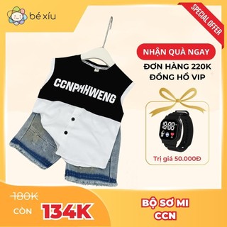 Bộ sơ mi bé trai set đồ quần áo sơ mi sát nách CCN phối đen trắng, chất liệu thoáng mát, phù hợp nhiều dịp by BÉ XÍU B93