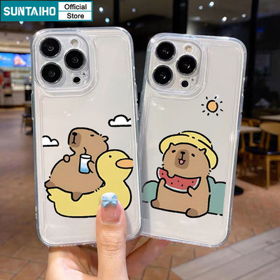 Suntaiho Ốp lưng Iphone Hàn quốc Đẹp trong suốt in hình Thời Trang Vỏ Độc Đáo Dễ Thương Capybara Họa Tiết Kỳ Nghỉ Ốp Điện Thoại TPU Mềm Chống Sốc Cho Iphone 15 14 12 13 11 Pro Max IP 7 8 Plus Iphon X Xs XR Xs Max Sốc Ốp Lưng
