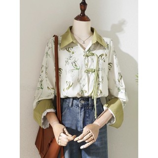 Phong Cách Trung Hoa Retro Hoa Áo Sơ Mi Nữ Xuân Thu 2025 Phong Cách Mới Phong Cách Trung Hoa Tay Dài Rời Ôm Hơn Nhìn Voan Top