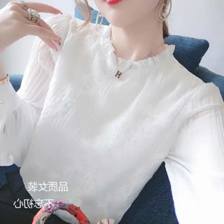  Áo Sơ Mi Voan Nữ Xuân 2025 Mới Nữ Thời Trang Ren Khâu Đèn Lồng Tay Áo Ren Trắng Áo Top 