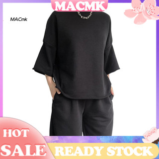 < Cod > Bộ đồ nữ dáng rộng phù hợp với quần áo thể thao nữ Áo và quần short mùa hè Bộ áo thun nửa tay cổ tròn có dây rút eo co giãn và túi bên cho khu vực Đông Nam