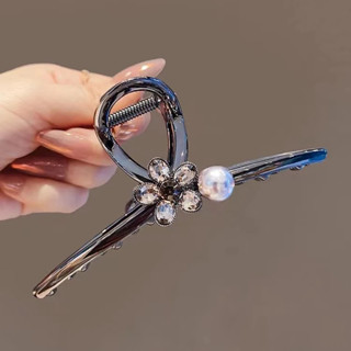 Hoa Pha Lê Đen Vuốt Tóc Lớn Cho Nữ Tính Khí Ngọc Trai Kim Loại Kẹp Tóc Cô Gái Lưng Đầu Đơn Giản Phụ Kiện Tóc