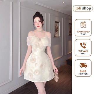 Đầm tafta phối tơ trễ vai đính kết tỉ mỉ hai màu thiết kế cao cấp