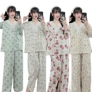 Bộ bầu và sau sinh DÀI TAY MAMADRESS thiết kế CỔ V VIỀN REN chất ĐŨI GÂN mềm mại có khoá ti tiện lợi BD1