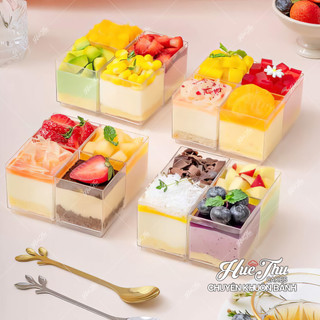 Ly nhựa Vuông HC3 (10 cái) - Hộp nhựa đựng bánh vuông, làm bánh rau câu, nhấn xôi hoa đậu